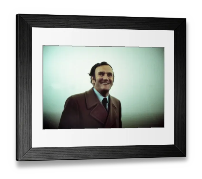 Framed Print : England manager Don Revie in the fog during the abandoned game against Czechoslovakia in 1975 Framed Print : England manager Don Revie in the fog during the abandoned game against Czechoslovakia in 1975