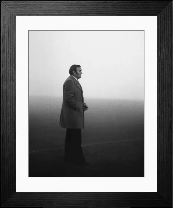 Framed Print : England manager Don Revie in the fog during the abandoned game against Czechoslovakia in 1975 Framed Print : England manager Don Revie in the fog during the abandoned game against Czechoslovakia in 1975