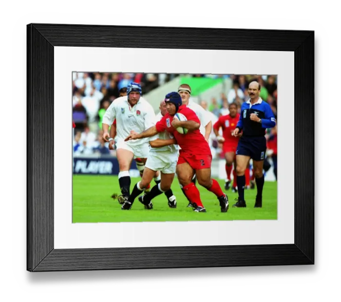 Framed Print : Tongas Fe ao Vunipola on the charge against England - 1999 Rugby World Cup Framed Print : Tongas Fe ao Vunipola on the charge against England - 1999 Rugby World Cup