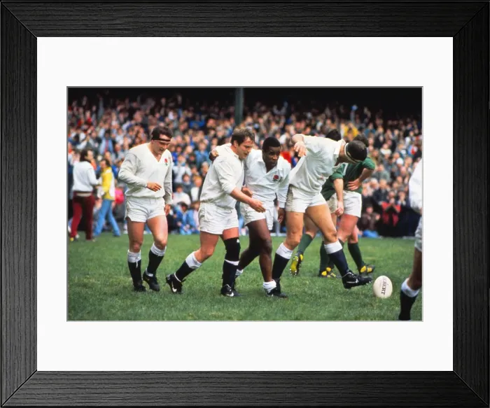 Framed Print : Englands Chris Oti is congratulated by teammates after his hat-trick against Ireland - 1988 Five Nations Framed Print : Englands Chris Oti is congratulated by teammates after his hat-trick against Ireland - 1988 Five Nations
