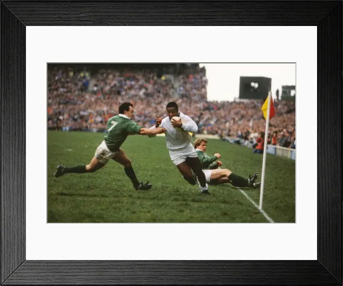 Framed Print : Englands Chris Oti scores against Ireland - 1988 Five Nations Framed Print : Englands Chris Oti scores against Ireland - 1988 Five Nations