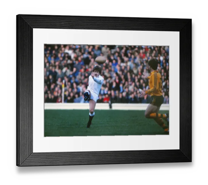 Framed Print : Stuart Barnes kicks ahead for England against Australia in 1984