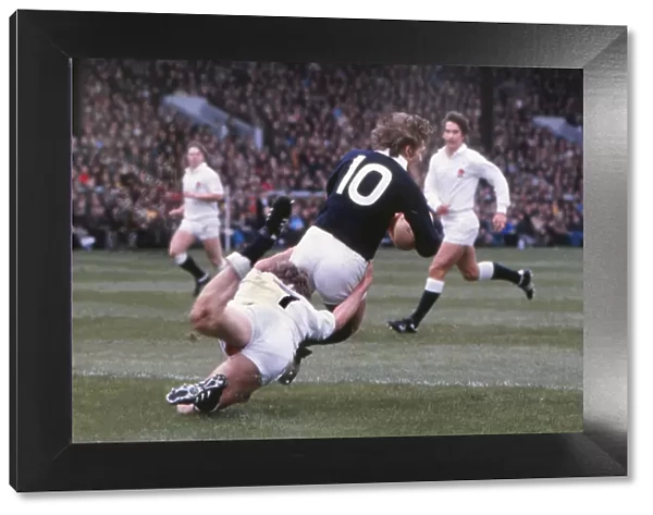 John Rutherford is tackled by Tony Neary - 1980 Five Nations