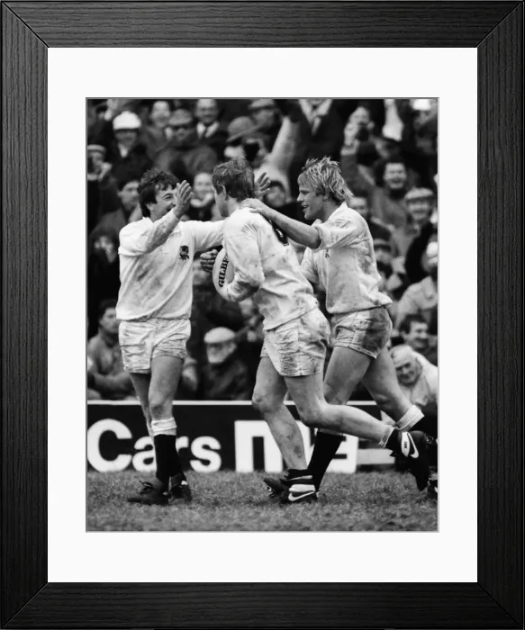 Framed Print : Dean Richard celebrates his try on his England debut - 1986 Five Nations Framed Print : Dean Richard celebrates his try on his England debut - 1986 Five Nations
