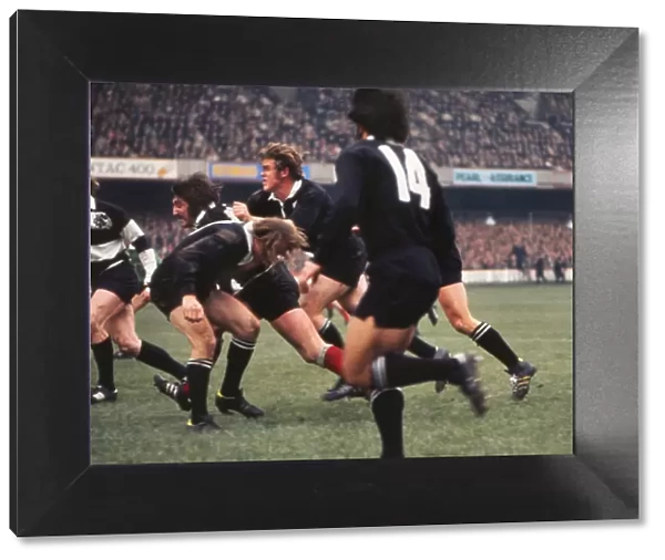Tom David surges forward for the Barbarians against the All Blacks in 1973