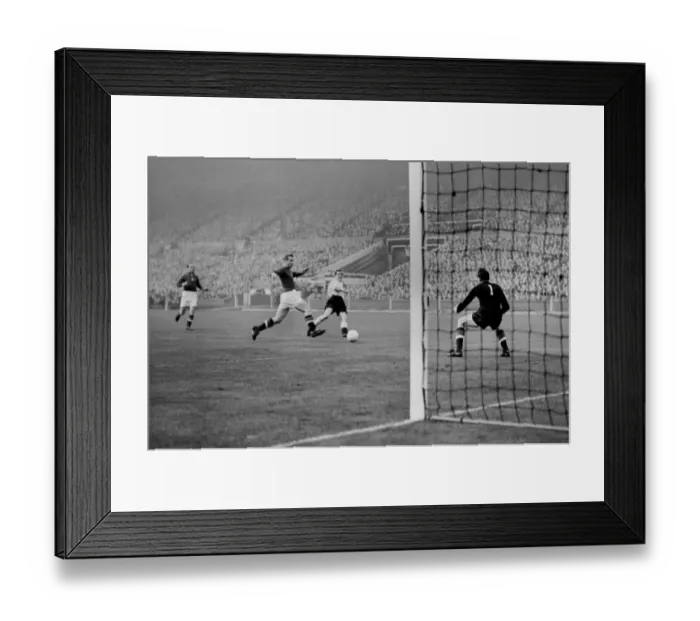 Framed Print : Englands Jackie Sewell shoots against Hungary in 1953 Framed Print : Englands Jackie Sewell shoots against Hungary in 1953