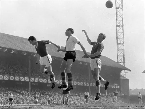 Thomas Ring, Jimmy Ashall and James Harris jump for the ball at Goodison Park