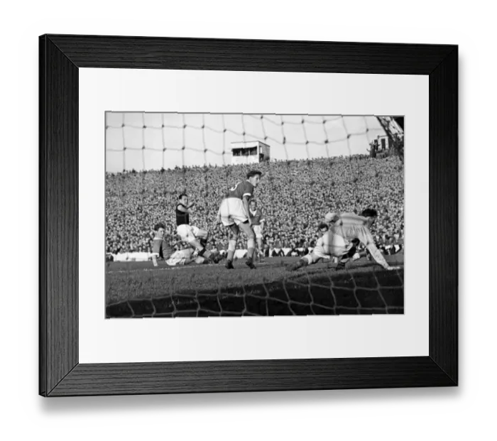 Framed Print : Scotlands Willie Fernie scores against Wales - 1956 / 7 Home Championship Framed Print : Scotlands Willie Fernie scores against Wales - 1956 / 7 Home Championship
