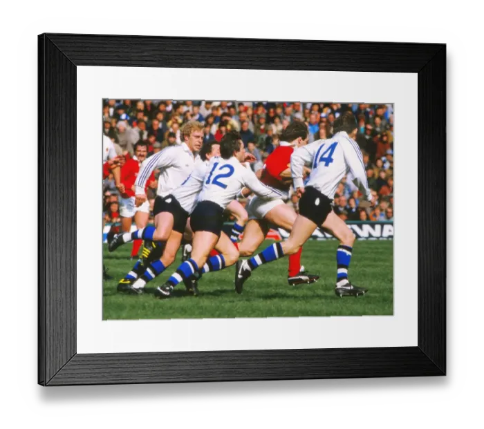 Framed Print : Baths Simon Halliday (#12) tires to tackle Robert Ackerman - 1985 John Player Special Cup Final Framed Print : Baths Simon Halliday (#12) tires to tackle Robert Ackerman - 1985 John Player Special Cup Final