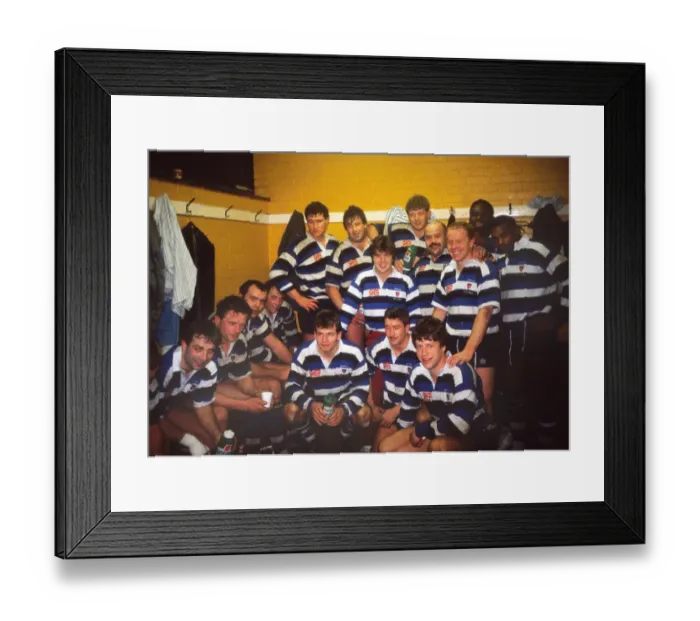 Framed Print : Bath celebrate a victory over Wasps - 1989 / 90 season Framed Print : Bath celebrate a victory over Wasps - 1989 / 90 season