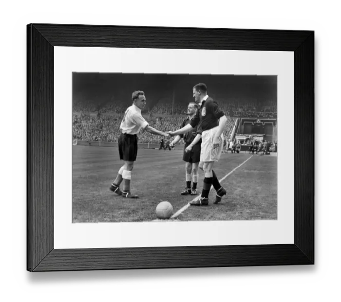 Framed Print : The two captains, Englands Billy Wright, and Scotlands George Young, shake hands before kick-off - 1952 / 3 British Home Championship Framed Print : The two captains, Englands Billy Wright, and Scotlands George Young, shake hands before kick-off - 1952 / 3 British Home Championship