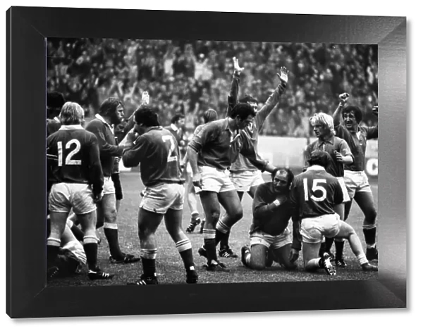 France celebrate their victory over Wales - 1979 Five Nations