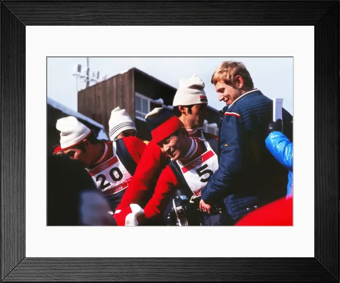 Framed Print : The three Japanese jumpers who had a clean-sweep of the medals celebrate - 1972 Sapporo Winter Olympics Framed Print : The three Japanese jumpers who had a clean-sweep of the medals celebrate - 1972 Sapporo Winter Olympics