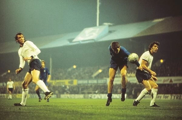 Antonio Camacho heads the ball for Real Madrid against Derby in the European Cup