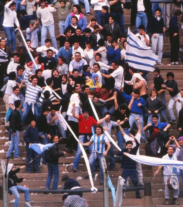 Framed Print : Argentina rugby fans celebrate victory over England in 1990 Framed Print : Argentina rugby fans celebrate victory over England in 1990