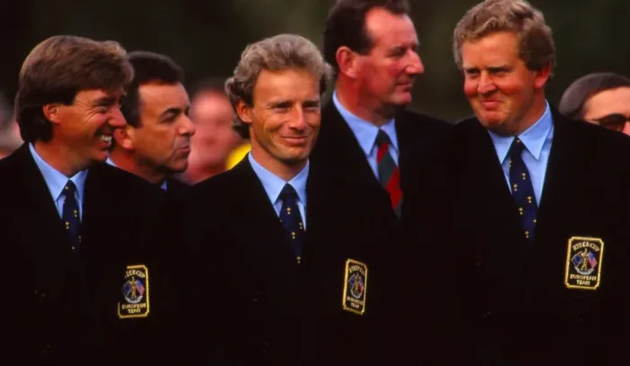 Framed Print : Barry Lane, Bernhard Langer and Colin Montgomerie share a laugh during the 1993 Ryder Cup Framed Print : Barry Lane, Bernhard Langer and Colin Montgomerie share a laugh during the 1993 Ryder Cup