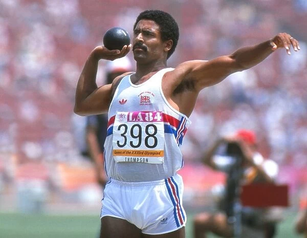 Print of Daley Thompson wins the decathlon 100m at the 1984 Los Angeles  Olympics