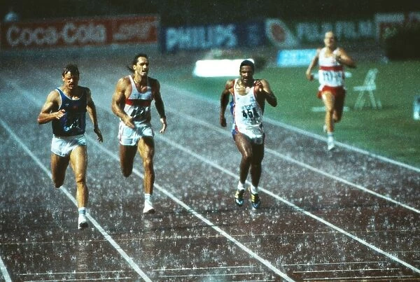 Daley Thompson in the rain at the 1987 Rome World Championships