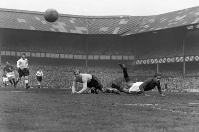 Framed Print : England goakeeper Bert Williams saves against Portugal in 1951 Framed Print : England goakeeper Bert Williams saves against Portugal in 1951