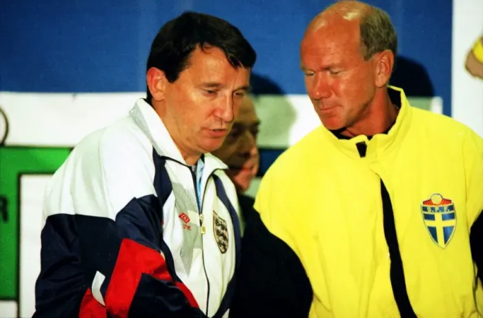 Framed Print : England manager Graham Taylor and Sweden manager Tommy Svensson - Euro 92 Framed Print : England manager Graham Taylor and Sweden manager Tommy Svensson - Euro 92