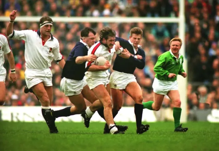 Framed Print : Englands Mike Teague on the charge against Scotland - 1993 Five Nations Framed Print : Englands Mike Teague on the charge against Scotland - 1993 Five Nations