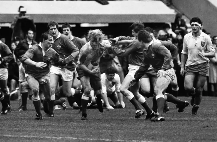 Framed Print : Frances Jean-Pierre Rives on the charge against Wales - 1983 Five Nations Framed Print : Frances Jean-Pierre Rives on the charge against Wales - 1983 Five Nations
