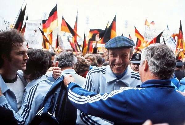 Franz Beckenbauer and coach Helmut Schoen celebrate after West Germany win Euro 72