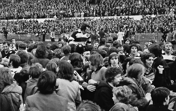 Gareth Edwards is chaired off the field after the famous game between the All Blacks and Barbarians in 1973