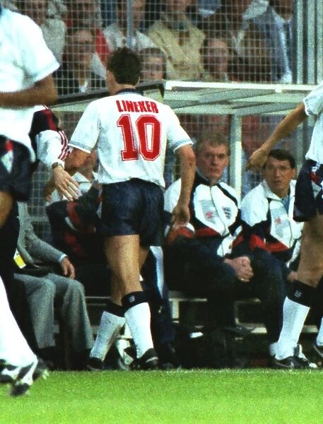Gary Lineker is substituted in what would prove to be his final game for England