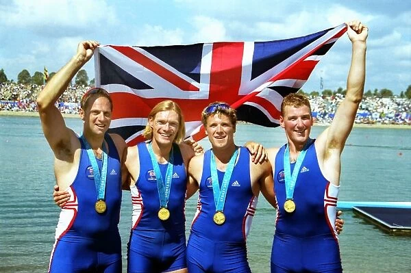 The gold medal-winning GB Coxless Four team at the 2000 Olympics