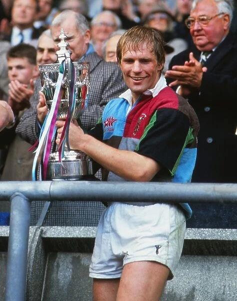 Harlequins captain Peter Winterbottom with the 1991 Pilkington Cup
