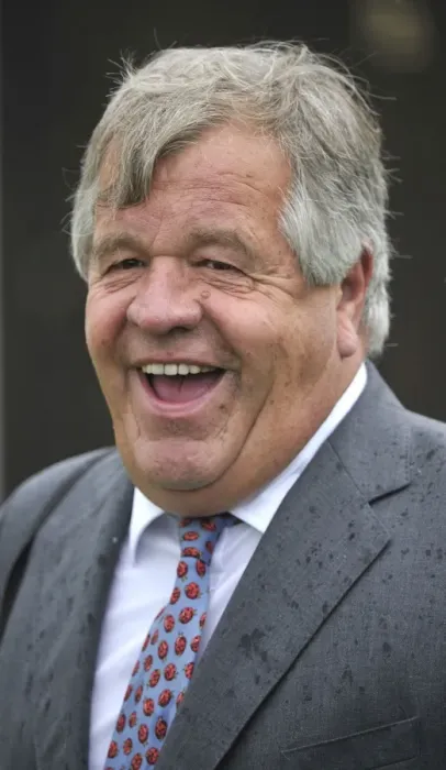 Framed Print : Horse Racing - Newmarket Races - July Cup Meeting. Trainer Michael Stoute laughing Framed Print : Horse Racing - Newmarket Races - July Cup Meeting. Trainer Michael Stoute laughing