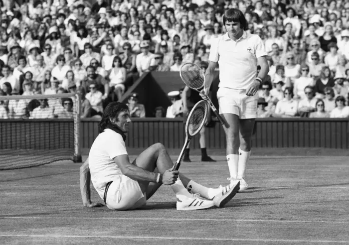 Framed Print : Ille Nastase and Jimmy Connors - 1975 Wimbledon Championships Framed Print : Ille Nastase and Jimmy Connors - 1975 Wimbledon Championships