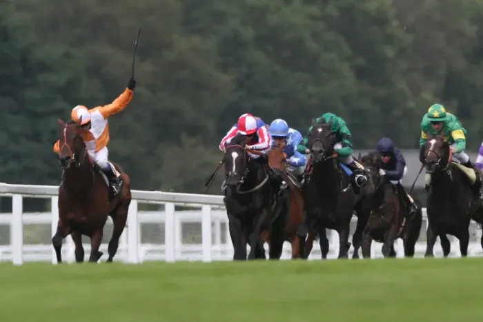 Framed Print : Most Improved, ridden by Kieren Fallon, leads the St James Palace Stakes - Royal Ascot 2012