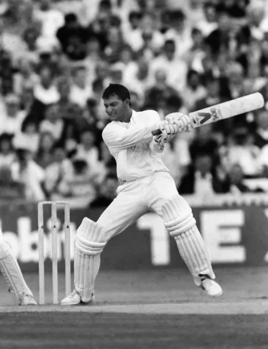 Framed Print : Indias Mohammad Azharuddin on the way to scoring 179 against England in the 2nd Test at Old Trafford in 1990