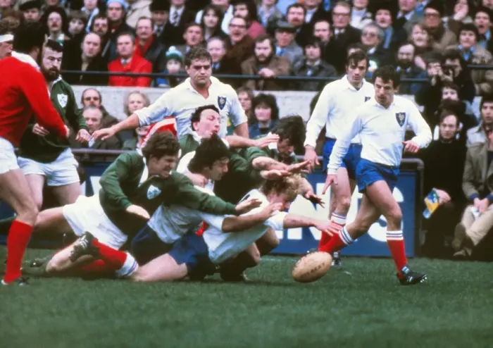 Framed Print : Ireland forwards try to stop Jean-Pierre Rives during the 1981 Five Nations Framed Print : Ireland forwards try to stop Jean-Pierre Rives during the 1981 Five Nations