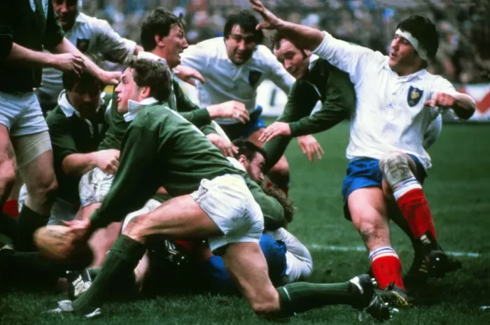 Framed Print : Irelands John Robbie gets the ball away against France - 1981 Five Nations Framed Print : Irelands John Robbie gets the ball away against France - 1981 Five Nations