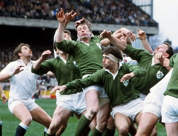 Irelands Moss Keane and Donal Lenihan compete with England - 1983 Five Nations