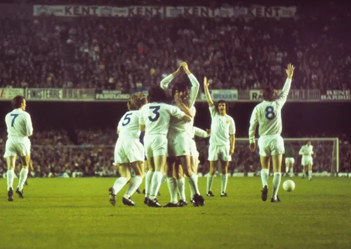 Framed Print : Leeds United celebrate Peter Lorimers goal at the Nou Camp in the 1975 European Cup semi-final Framed Print : Leeds United celebrate Peter Lorimers goal at the Nou Camp in the 1975 European Cup semi-final