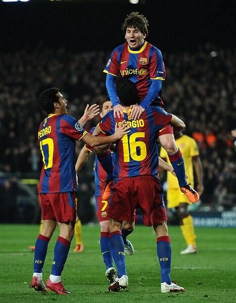 Lionel Messi celebrates with his Barcelona teammates