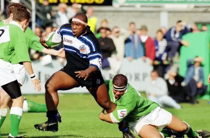 Framed Print : London Irishs Liam Mooney tackles Baths Victor Ubogu - 1996 / 7 Courage League Framed Print : London Irishs Liam Mooney tackles Baths Victor Ubogu - 1996 / 7 Courage League