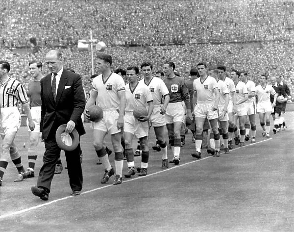 Manchester United walk out for the 1957 FA Cup Final