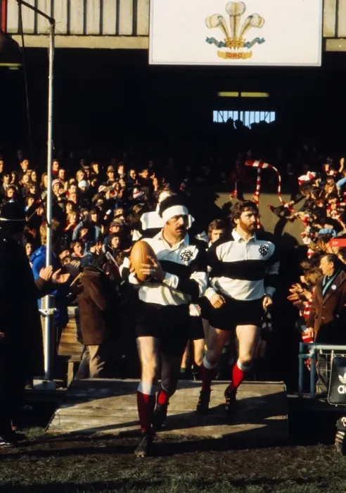 Framed Print : Mervyn Davies and Ray Gravell run out for the Barbarians at Cardiff in 1976