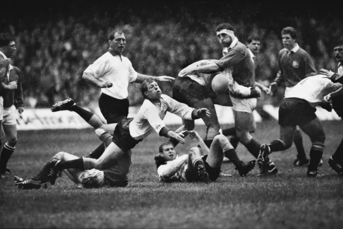 Framed Print : Nick Farr-Jones passes the ball for The Rest against the British Lions in 1986 Framed Print : Nick Farr-Jones passes the ball for The Rest against the British Lions in 1986