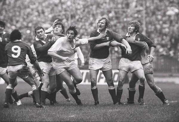 Nigel Horton and Fran Cotton clash with Wales forwards - 1975 Five Nations