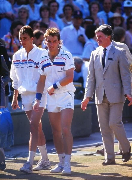 Pat Cash and Ivan Lendl walk out on Centre Court for the 1987 Wimbledon Mens Singles Final