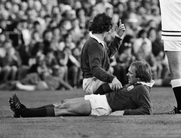 Framed Print : Peter Squires scores for the British Lions in 1977 but pulls a hamstring