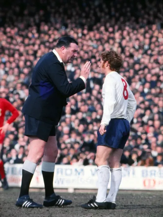 Framed Print : Referee Tiny Wharton towers over Englands Alan Ball - 1970 British Home Championship