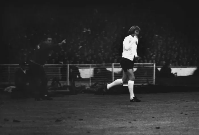Framed Print : Rodney Marsh runs onto the Wembley pitch to make his England debut Framed Print : Rodney Marsh runs onto the Wembley pitch to make his England debut