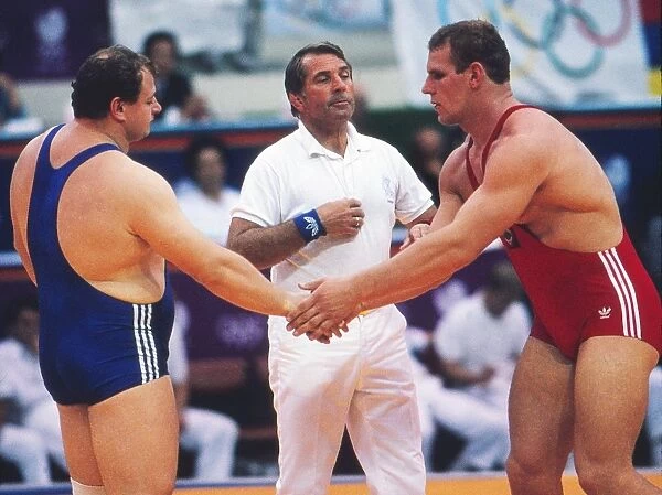 The Soviet Unions Aleksandr Karelin on the way to winning his first gold medal at the 1988 Seoul Olympics